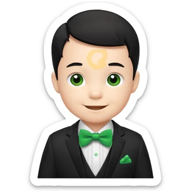 baby boy black hair in suit, with green bow, happy sticker