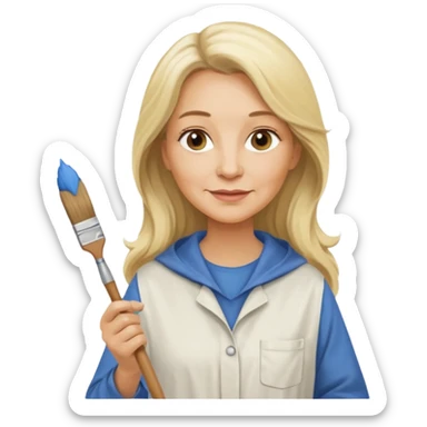 FEMME 55 ANS ET PLUS BLONDE CHEVEUX LONG  ARTISTE PEINTRE AVEC UN PINCEAU sticker