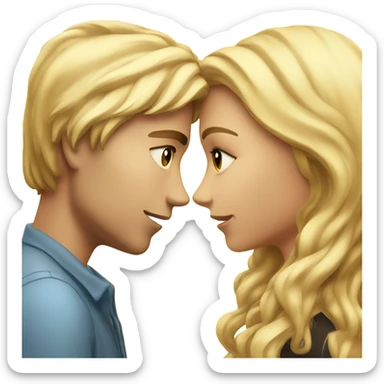 girl with long blond hair kisses guy with blond hair sticker