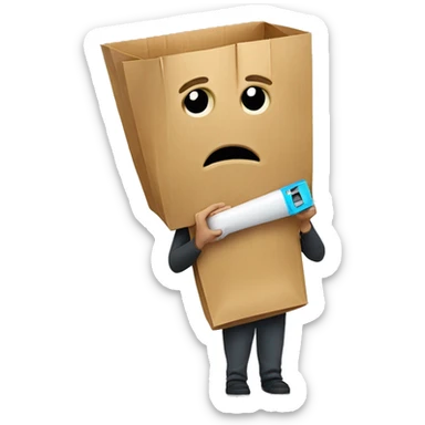  guy with a paper bag mask with eye holes on his head holding a light switch  sticker