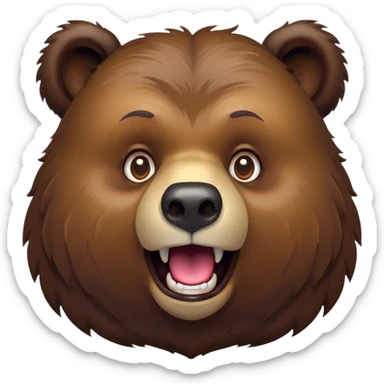 Cinematic Comical Grizzly Bear Portrait Emoji, Head tilted dramatically with an exaggeratedly amused expression, featuring a striking, rugged deep brown fur with bold fur texture, wide, expressive eyes filled with playful disbelief, Simplified yet hilariously expressive features, highly detailed, glowing with a slightly sassy glow, high shine, dramatic yet playful, stylized with an air of cheeky wilderness mischief, bright and endearing, soft glowing outline, capturing the essence of a spirited and over-the-top grizzly, so meme-worthy it feels like it could roar its way into internet fame instantly! sticker