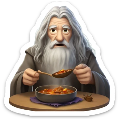 Gandalf eating stew hotchpotch sticker