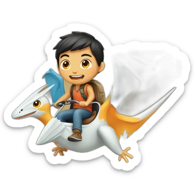Half Asian boy riding a flying pterodactyl sticker