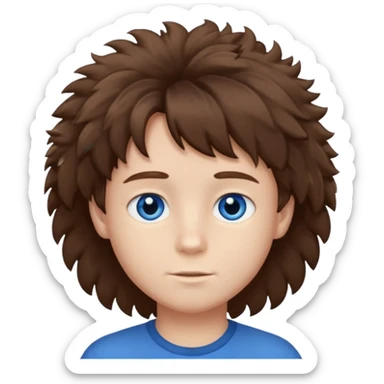 boy brown hair, blue eye, fluffy hair, textured lineup sticker