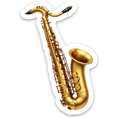 Cinematic Realistic Saxophone, smooth, curving golden brass body, intricate keywork reflecting soft warm light, rich patina adding character, glowing with a jazzy and atmospheric presence. sticker