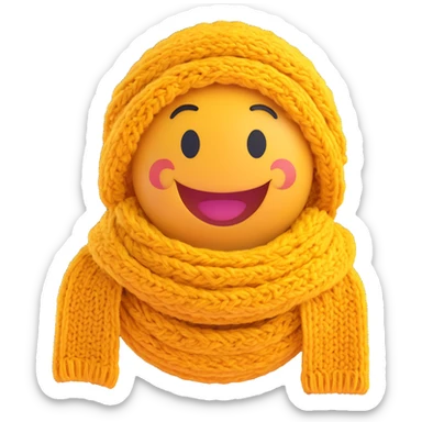 3D smiley emoji, round shape, grandmother with knitted scarf, purple color, smiling face sticker