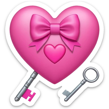 neon heart with a pink bow, heart pattern on the bow, and a key, emoji style sticker