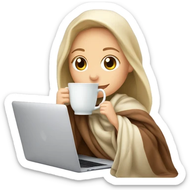 White Girl drinking tea with blanket on a macbook sticker