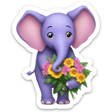 Purple elephant holding flowers ￼ sticker
