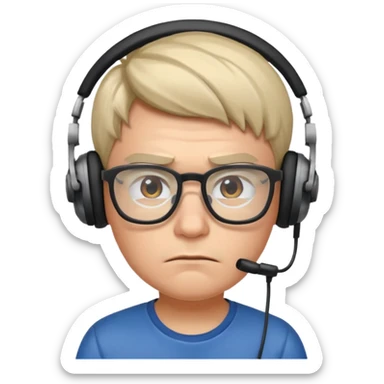FROWN EXPRESSION WITH GLASSES GAMER WITH HEADSET sticker