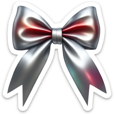 Realistic isolated metallic silver with red sheen holographic bow. sticker
