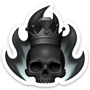 generate a black skull with a black diamond crown burning with a black flame sticker