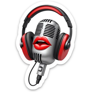Create a dynamic and energetic emoji that represents beatboxing. The design should feature a stylized microphone with lips and sound waves emanating from it, symbolizing vocal percussion and rhythm. Add elements like headphones or a subtle speaker to emphasize the music production aspect. Use bold colors like black, white, and red to convey the intensity and creativity of beatboxing. The background should be transparent. sticker