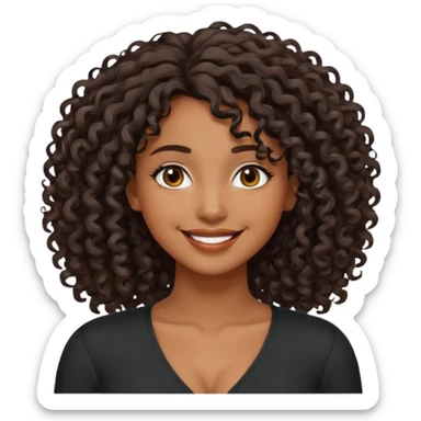 brown skinned lady with curly black hair, shoulder long hair, messy, nice curves sticker