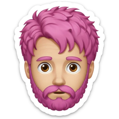 A light-skinned man with moderately curly pink hair, brown eyes, a beard, and a slightly uneasy expression. sticker