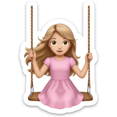 girl with long bronde hair wearing light pink and is swinging sticker