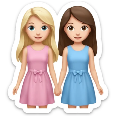 happy blonde girl in light blue dress and long hair brunette girl in light pink dress pride and prejudice sticker