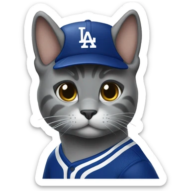 Grey Cat wearing a dodgers uniform doing a sad face sticker