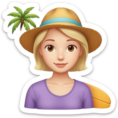 Emoji-style person relaxing on vacation, happy and content, rounded features, soft shading, sticker