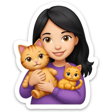 light skin girl with black hair holding a Garfield cat sticker
