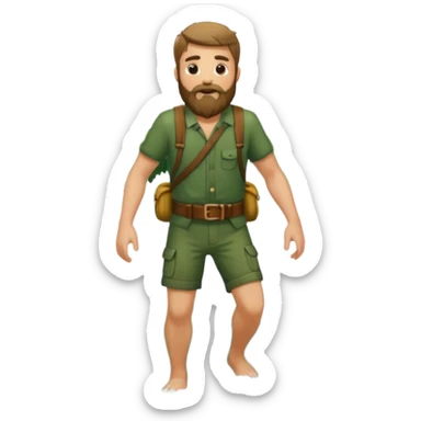 full body bearded forest man stepping out of water, back and shoulders wet, vine belt sticker