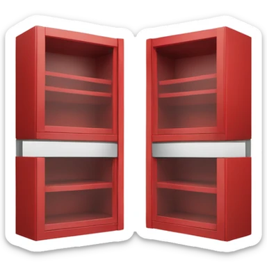 Realistic front facing red hanging kitchen cabinets. sticker