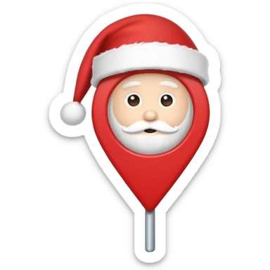 Create an icon of a location pin with a Christmas Santa hat on top, in a clean, modern, flat style. sticker