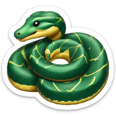 Meme-Worthy cute Sleeping Anaconda Portrait Emoji, Body coiled in a relaxed, peaceful slumber with a contented expression and softly closed eyes, showcasing intricately patterned scales and a serene demeanor, Simplified yet hilariously adorable features, highly detailed, glowing with a soft, drowsy jungle light, high shine, relaxed and utterly lovable, stylized with an air of playful laziness, bright and heartwarming, soft glowing outline, capturing the essence of a sleeping serpent that feels destined to become the next viral sensation of adorable rest! sticker