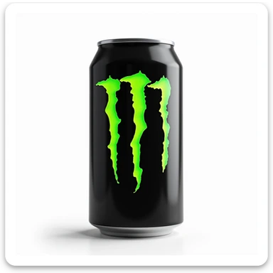 photorealistic open monster energy drink can with visible tab, neon green logo, on a white background sticker