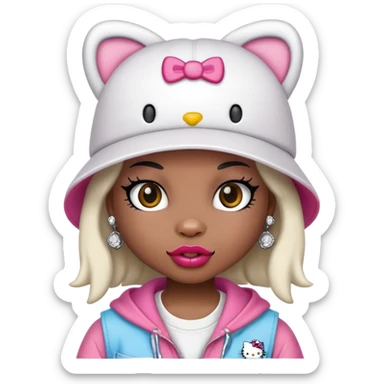 Hello Kitty with street style ghetto baggy outfit and hat showing off her grills sticker