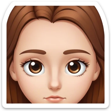 brown hair, birth mark middle of forehead, pretty, long eyelashes sticker