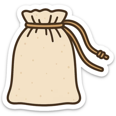 flat toon style illustration of a reusable cotton pouch with drawstring closure sticker