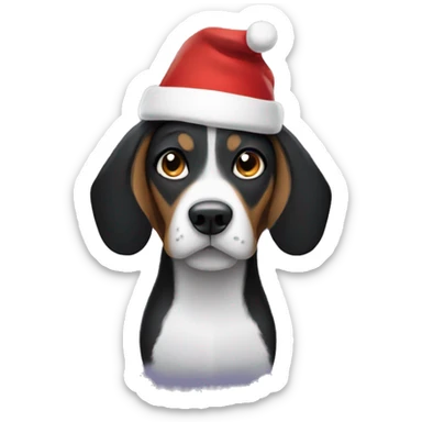 Black beagle wearing a Santa hat sticker