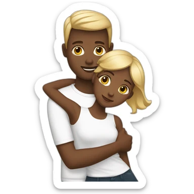 Blonde black girl hugging her husband whos black and has short brown hair sticker