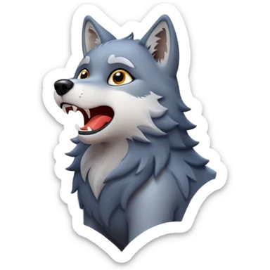 Wolf howling at moon, cartoon emoji, night theme, no background sticker