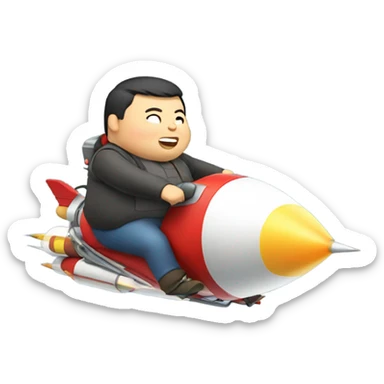 Fat Asian man riding rocket sticker
