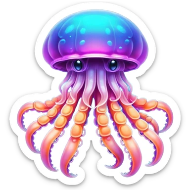 Neon glowing jellyfish-crab-squid sticker