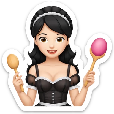 Sexy Latina maid showing off her fat ass and body in some sexy maid lingerie give her black hair and a sex toy in her hand  sticker
