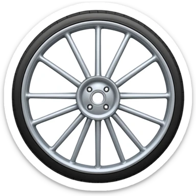 Realistic front-view wheel with perfectly symmetrical design, evenly spaced straight spokes, equal distance between each spoke, centered composition, smooth metallic texture, clean edges, no background. sticker