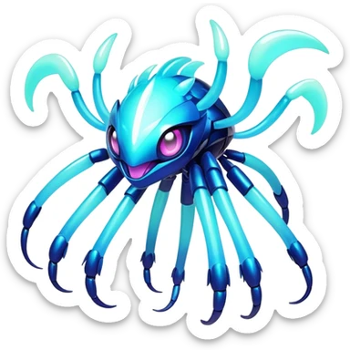  Shiny sparkly transparent bioluminescent luminescent vibrant bright pastel dark exotic iridescent colorful gradients futuristic modern metallic glossy glittery cyber-Protogen-Fakémon-Pokémon-Vernid-creature sticker