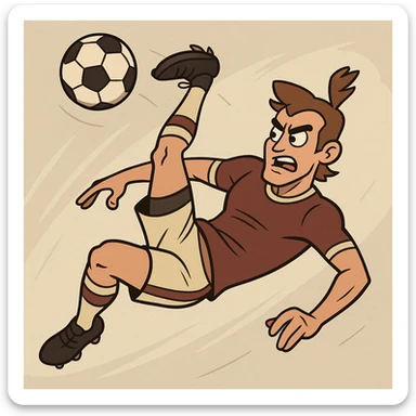 a soccer player in mid-air bicycle kick, striking a ball, dramatic movement, athletic form sticker