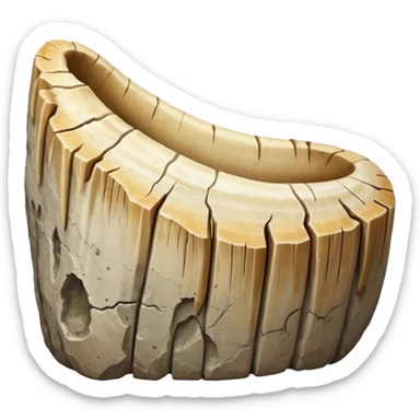 3D render of Mammoth Tusk, embedded in a chunk of rough sedimentary rock, cracked stone texture, ancient fossil aesthetic, weathered white ivory texture with cracks, matte dry finish, Apple emoji style, isolated on white background --v 6.0. sticker