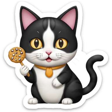 Black and white cat with treat sticker