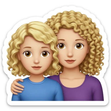 Blonde hair mother and brunette curly hair girl kid  sticker