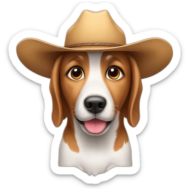 Playful dog with large ears wearing a cowboy hat sticker