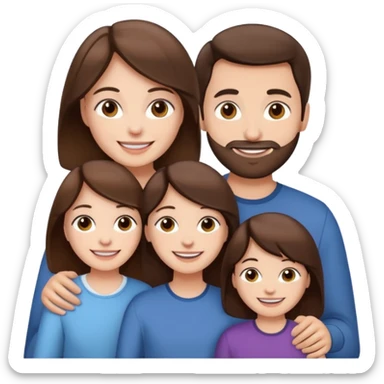 happy pale white  four person family with one brown hair dad, one brown hair mom, one dark brown girl, and one brown hair girl sticker