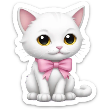 White cat sit He Haves i pink bow sticker