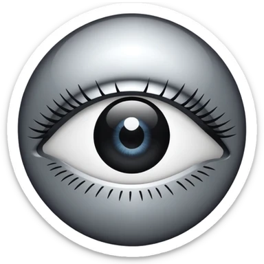 Minimalistic futuristic eye emoji, metallic black and white, reflective iris, smooth circular shape, flat vector, high contrast, centered, clean UI icon sticker