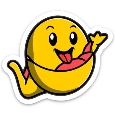 playful smiley face with tongue wiggling from side to side, motion lines showing the tongue swinging, dynamic pose sticker