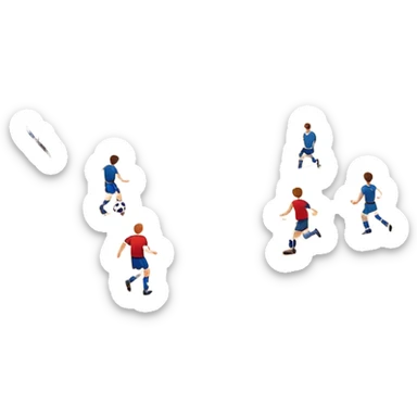 A mini-football match in an indoor sports hall with a wooden floor and clear court markings. The scene captures players in action, with the ball moving towards the goal, and the surrounding bleachers and overhead lights adding to the atmosphere of a competitive game. sticker